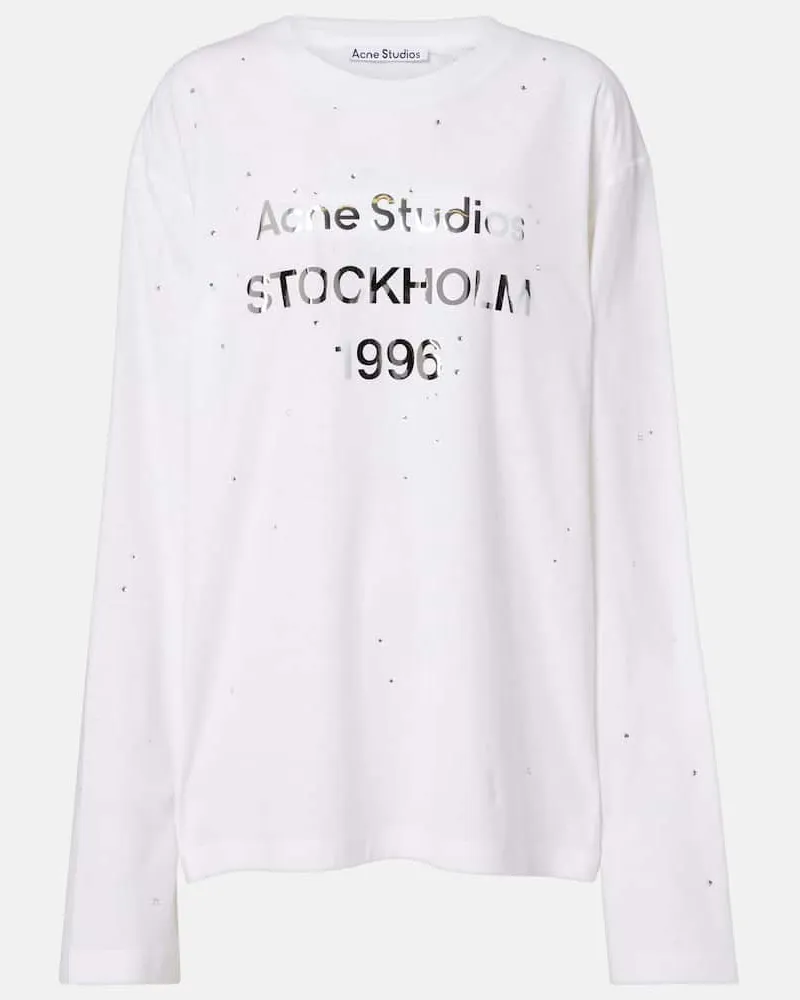 Acne Studios Longsleeve aus Jersey mit Kristallen Weiß