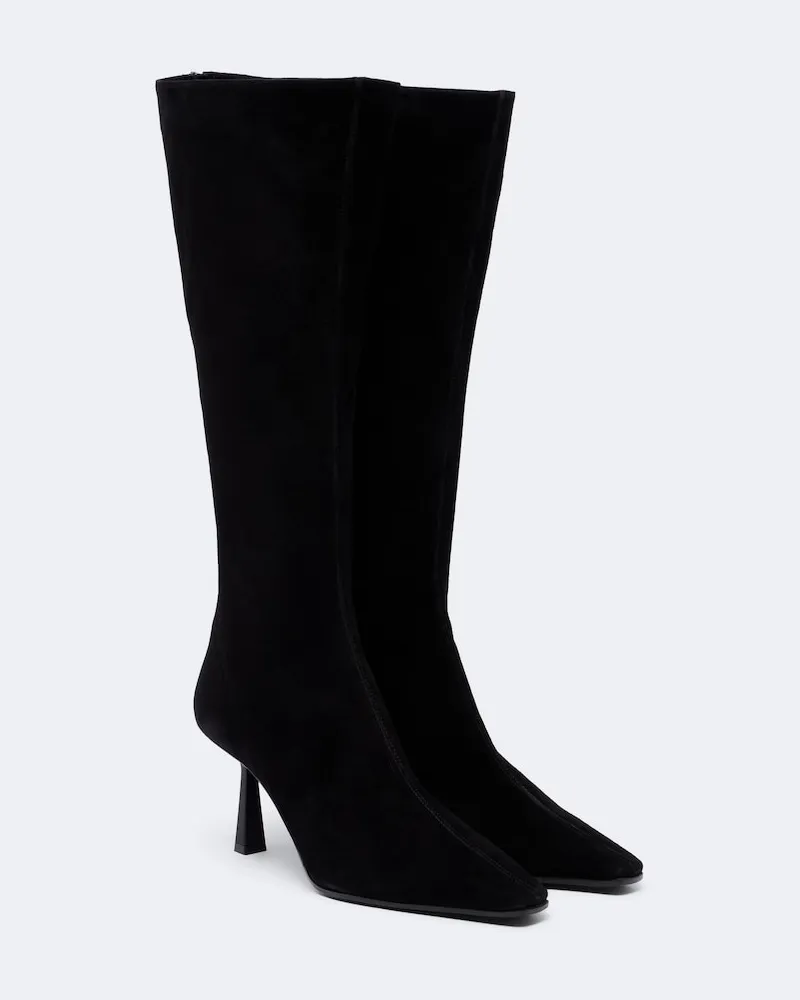 Aquazzura Kniehohe Stiefel Sentier aus Veloursleder Schwarz