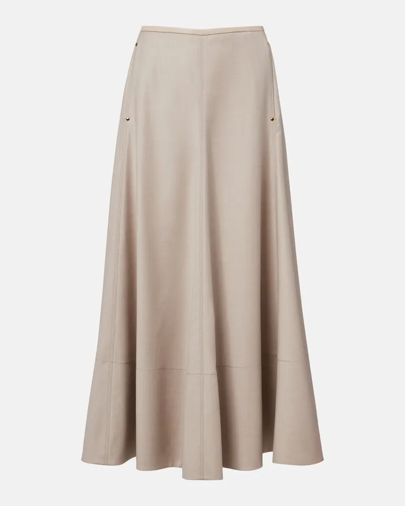 AGNONA Midirock aus Wollflanell mit Leder Beige
