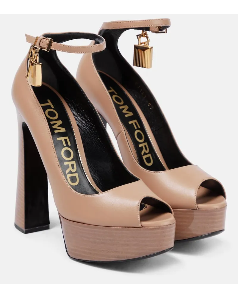 Tom Ford Plateau-Sandalen Padlock aus Leder Beige