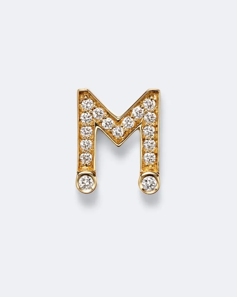 Sophie Bille Brahe Einzelner Ohrring Initial Petite M aus 18kt Gelbgold mit Diamanten Gold