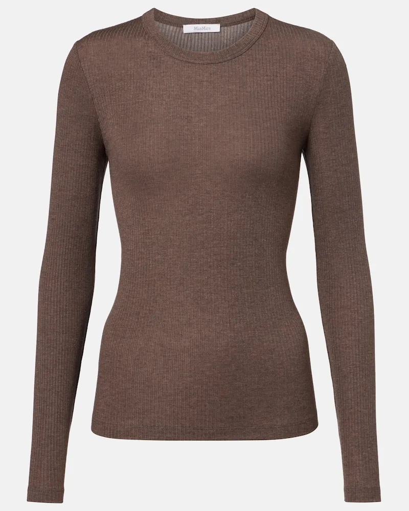 Max Mara T-Shirt aus Rippstrick Braun