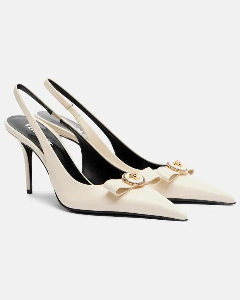 Versace Slingback-Pumps Gianni Ribbon 85 aus Leder Weiß