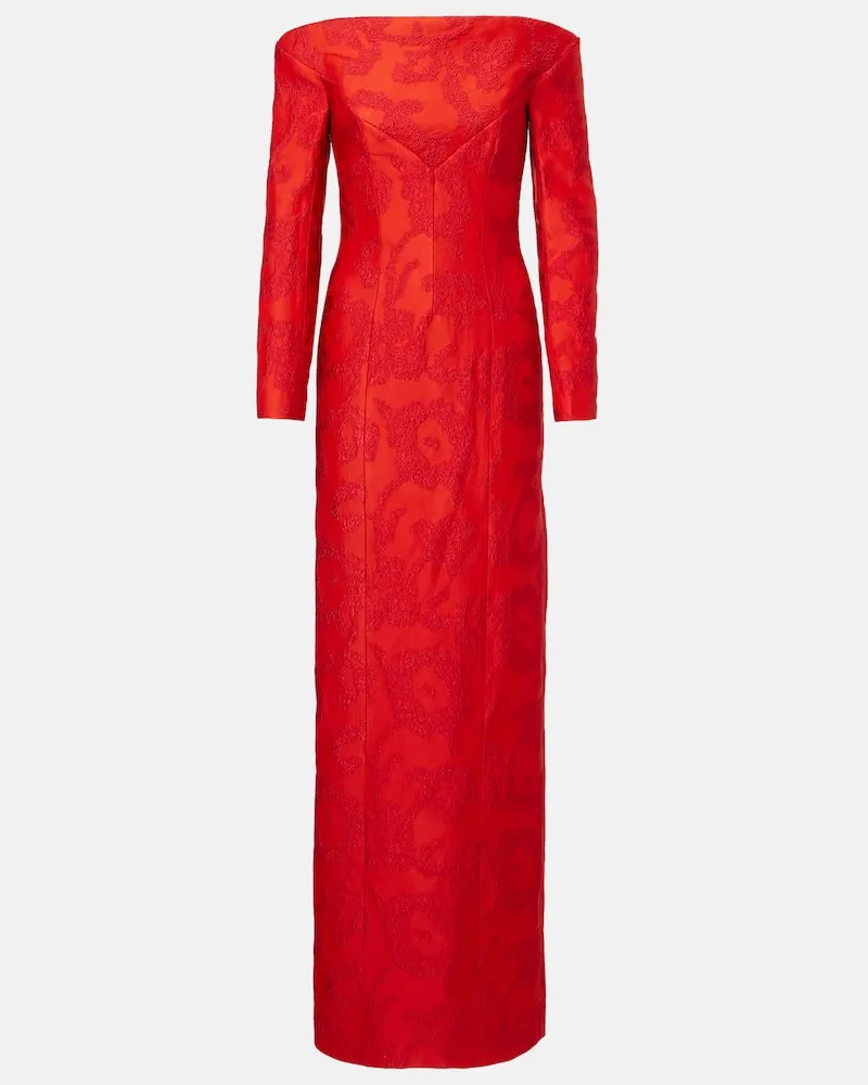 EMILIA WICKSTEAD Off-Shoulder-Maxikleid Zarith aus Bouclé Rot
