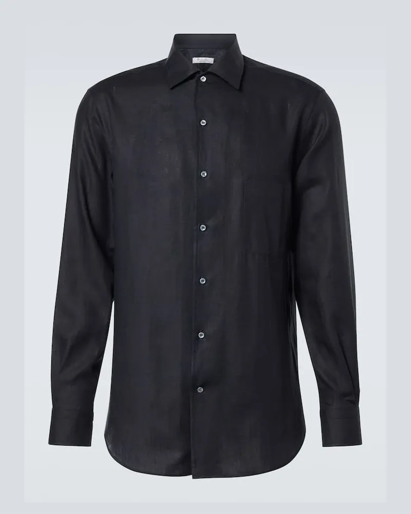 Loro Piana Hemd André aus Leinen Blau