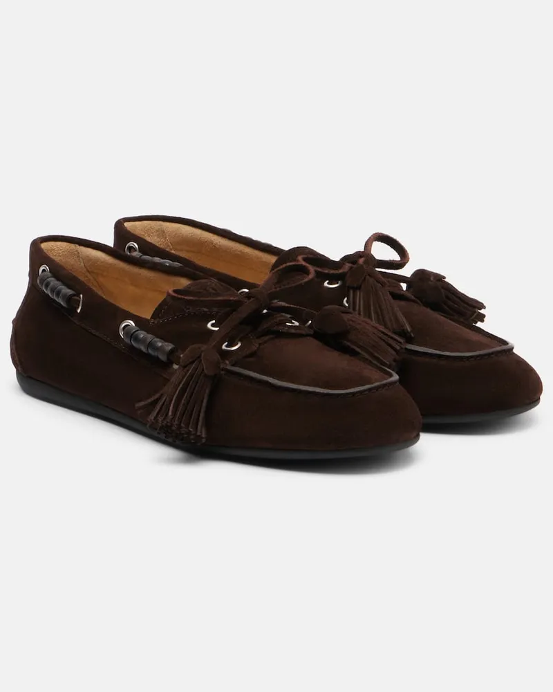 Miu Miu Verzierte Mokassins aus Veloursleder Braun