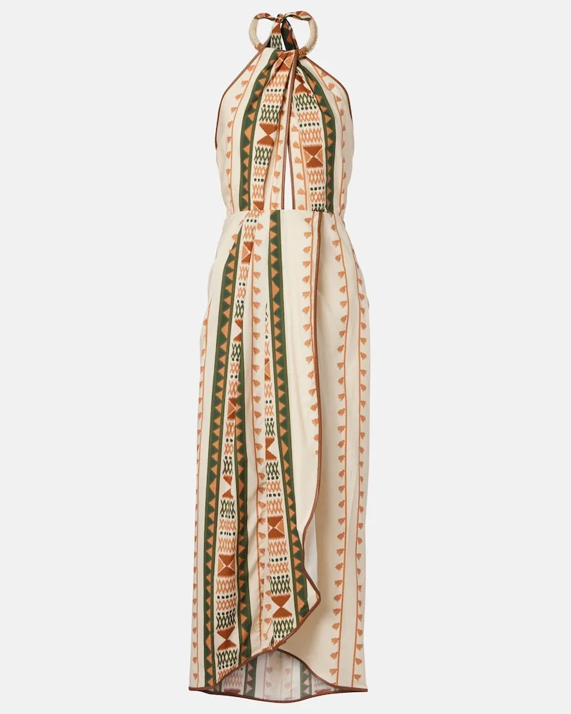 Johanna Ortiz Bedrucktes Midikleid aus Baumwolle Beige