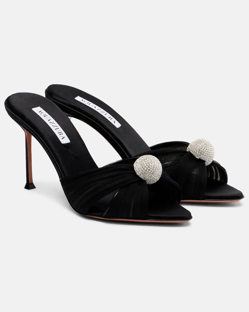Aquazzura Pantoletten Mystery 85 aus Satin mit Leder Schwarz