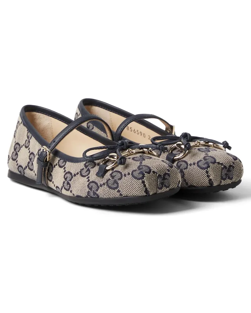 Gucci Ballerinas Horsebit GG aus Canvas Braun