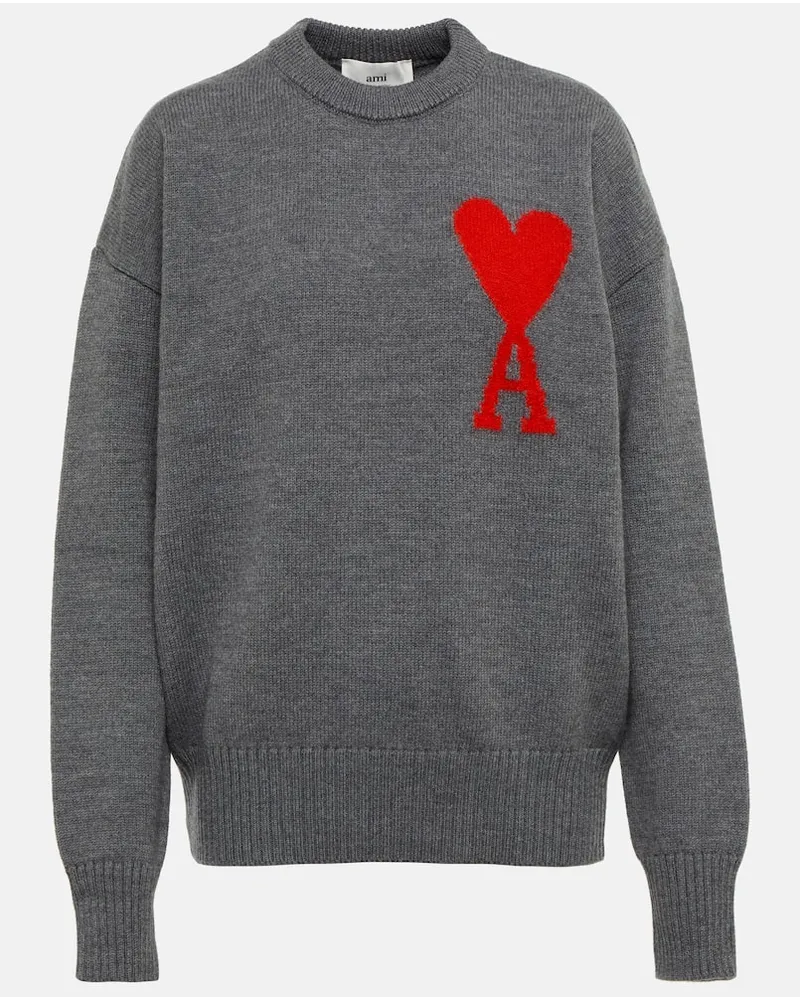 AMI Paris Pullover Ami de Cœur aus Wolle Grau