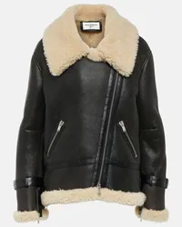 Saint Laurent Lederjacke mit Shearling Schwarz