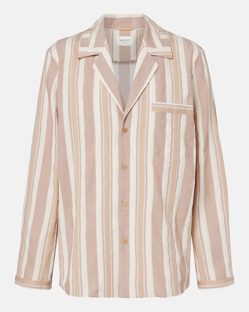 Saint Laurent Pyjama-Hemd aus Baumwolle Beige