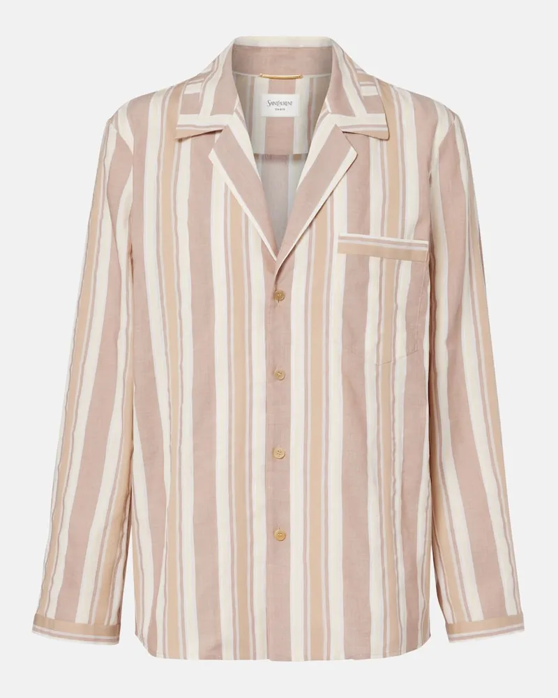 Saint Laurent Pyjama-Hemd aus Baumwolle Beige