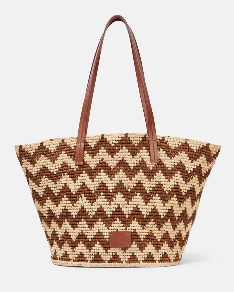 Missoni Tote Bag Large aus Raffiabast mit Leder Beige