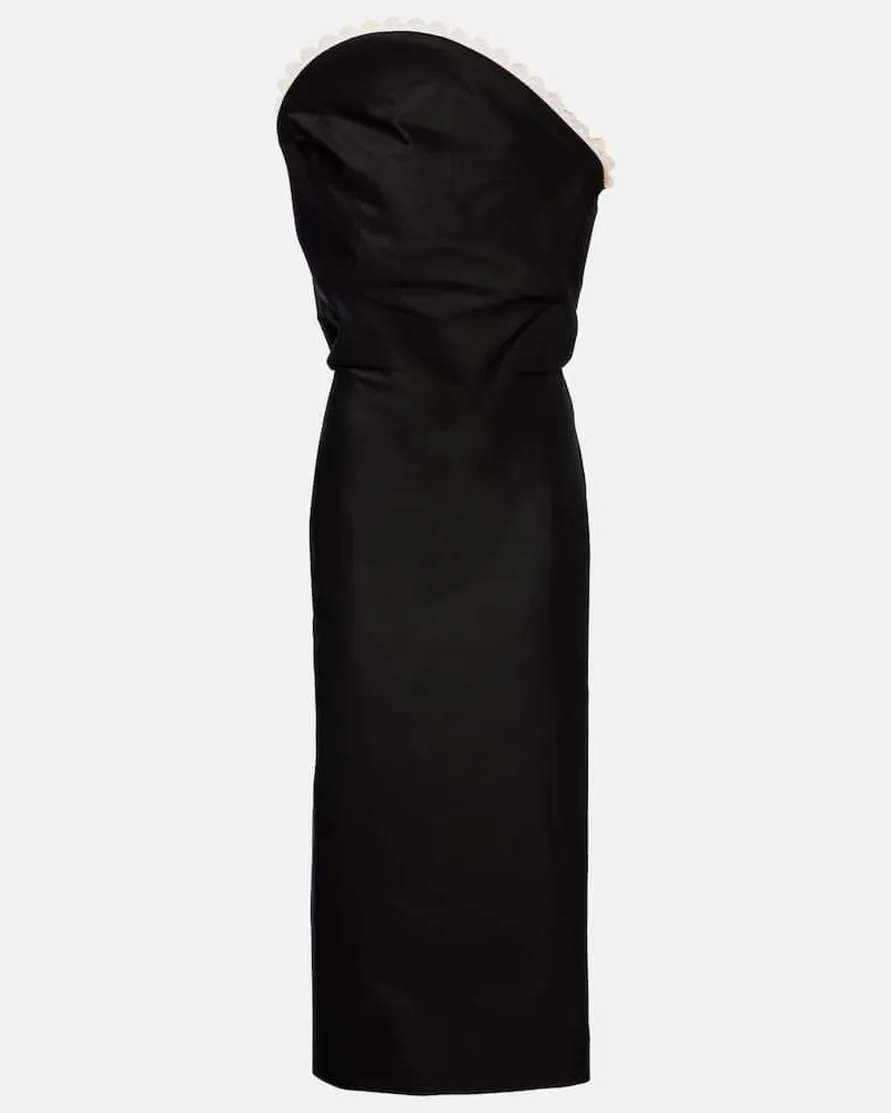 Magda Butrym Midikleid aus Baumwolle mit Häkelstrick Schwarz