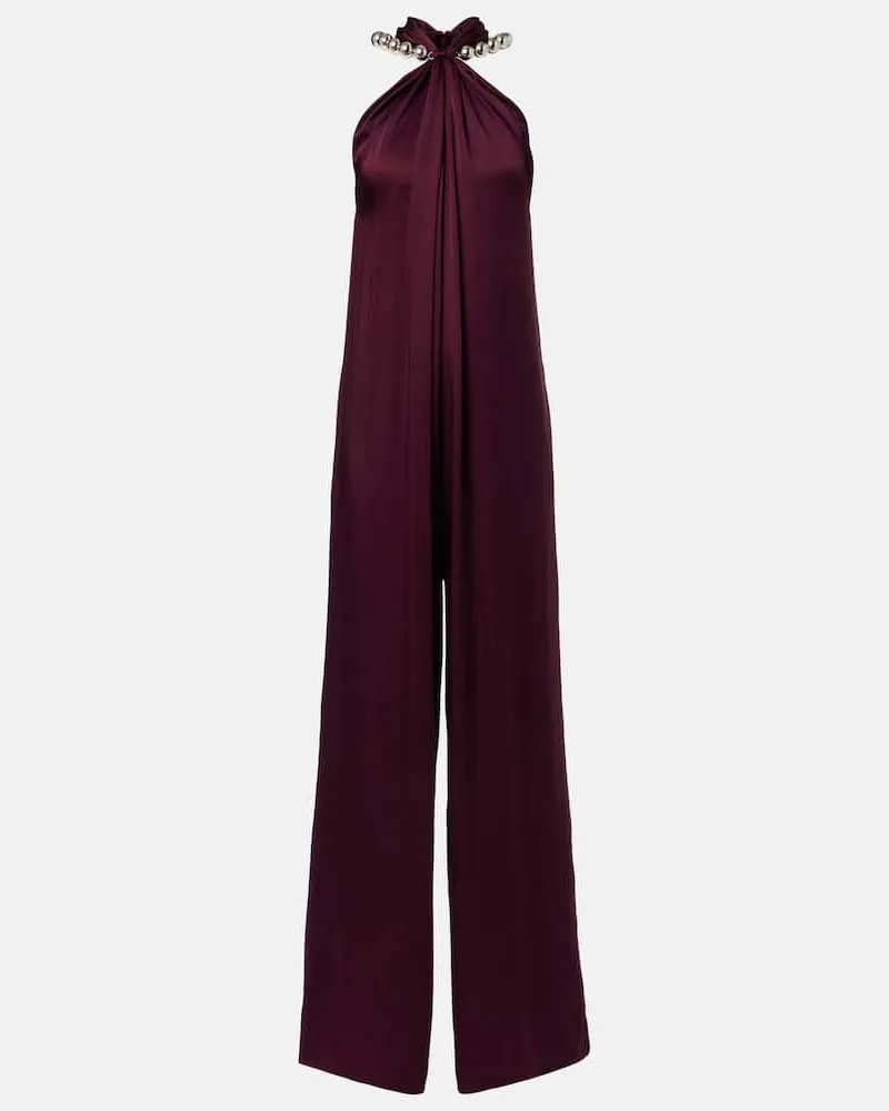 Stella McCartney Verzierter Jumpsuit aus Satin Burgunderrot