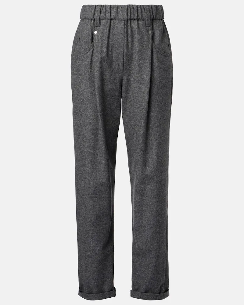 Brunello Cucinelli Gerade Hose aus Wolle und Kaschmir Grau