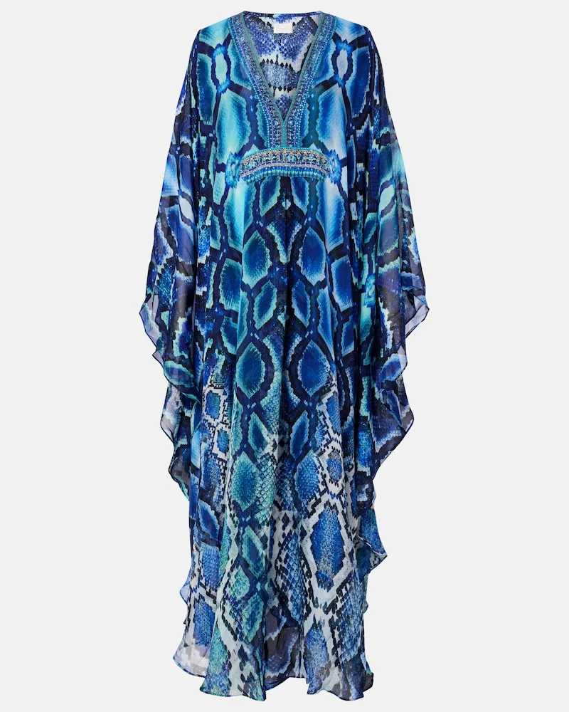 Camilla Bedruckter Kaftan aus Seide Blau