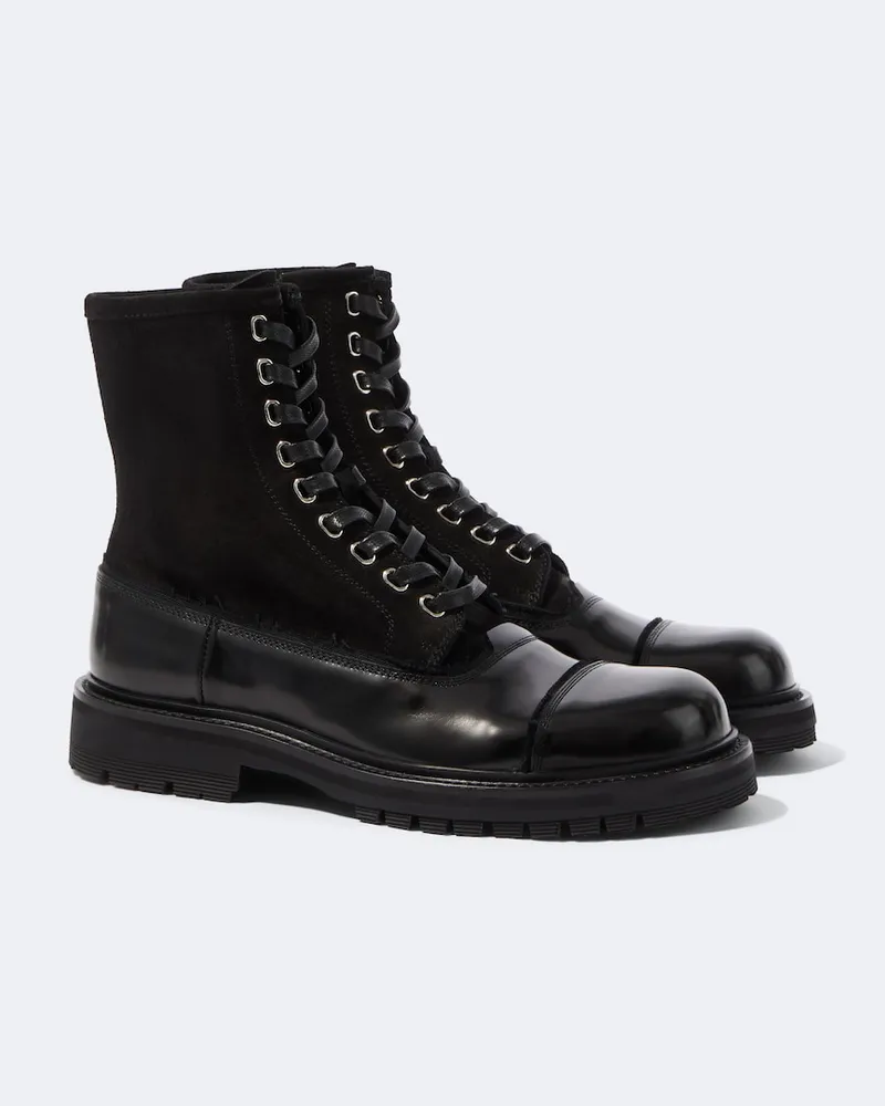 Dolce & Gabbana Schnürstiefel aus Veloursleder und Leder Schwarz