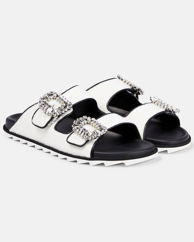 Roger Vivier Sandalen Slidy Vivâ aus BouclÃ Weiã