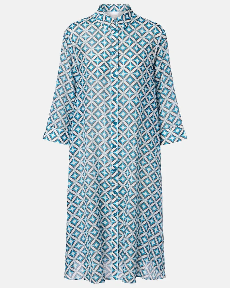 Max Mara Hemdblusenkleid Steppa aus Baumwolle und Seide Blau