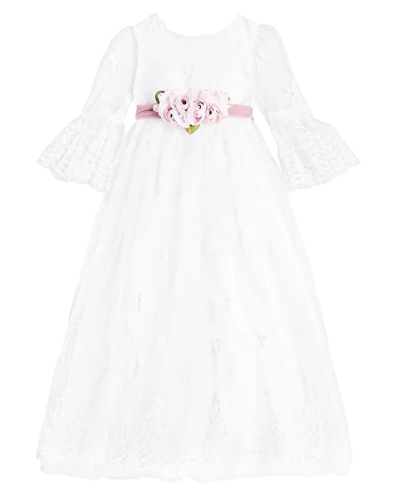 Monnalisa Verziertes Kleid aus Tüll Weiß