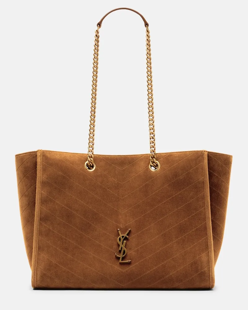 Saint Laurent Shopper Niki East/West aus Veloursleder Braun