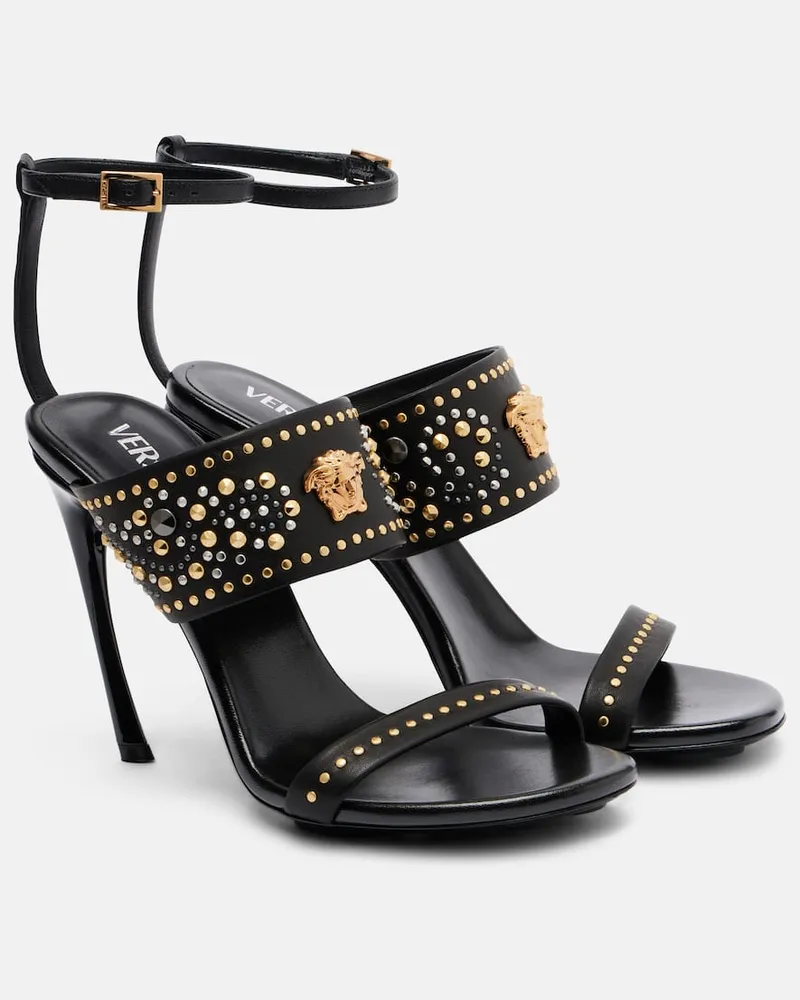 Versace Verzierte Sandalen La Medusa 105 aus Leder Schwarz