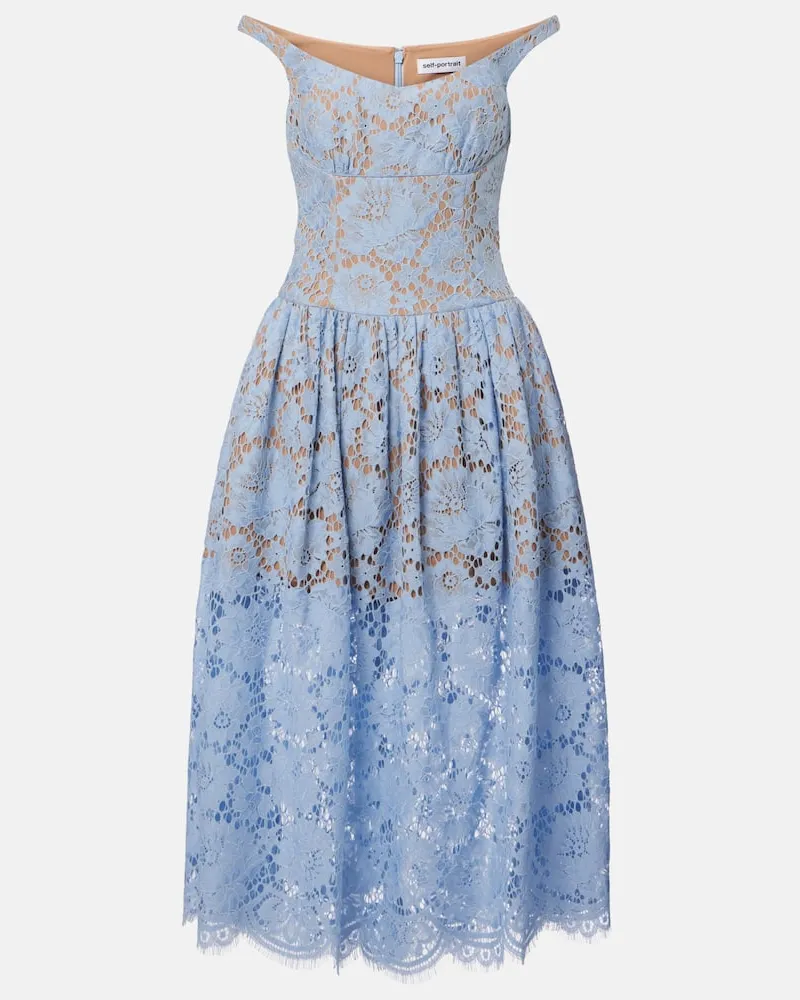 Self-Portrait Midikleid aus Spitze Blau