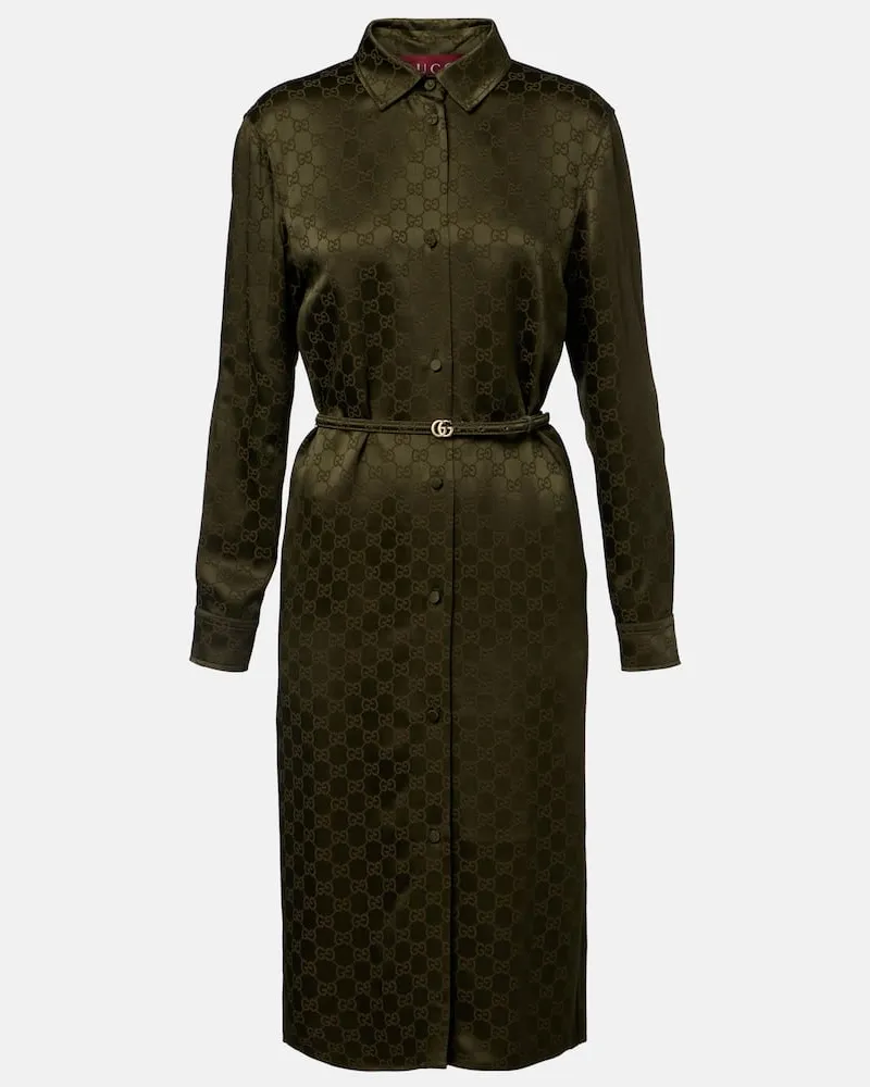 Gucci Hemdblusenkleid GG aus Satin Grün