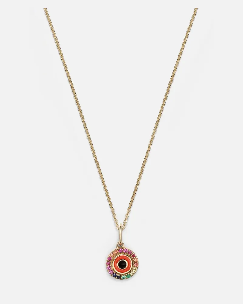 Sydney Evan Halskette Evil Eye aus 14kt Gelbgold mit Emaille und Edelsteinen Gold