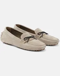 Brunello Cucinelli Verzierte Loafers aus Veloursleder Grau