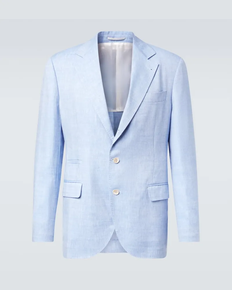 Brunello Cucinelli Blazer aus Leinen und Wolle Blau