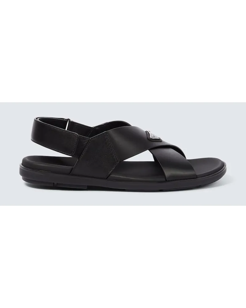 Prada Sandalen Vit Sport Aus Leder Schwarz