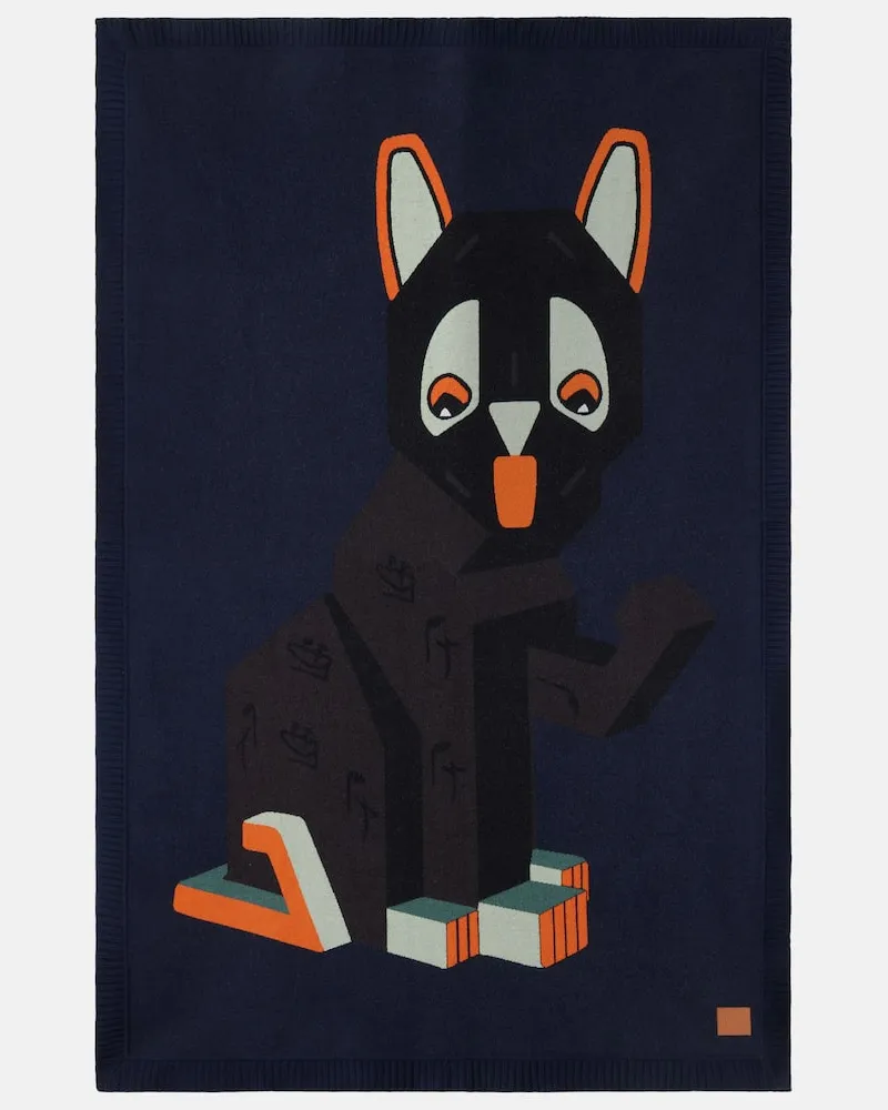 Loewe X Louis Wain Decke Futurist Cat aus Wolle Blau