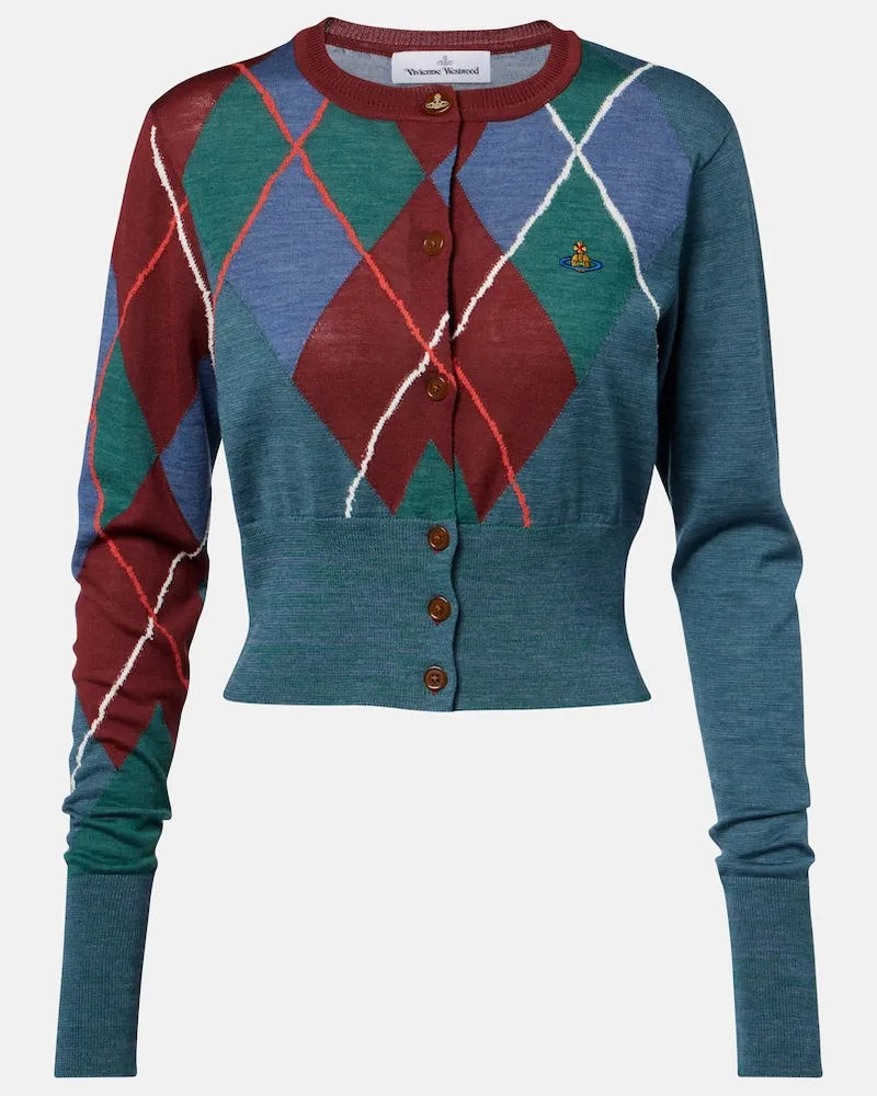 Vivienne Westwood Cardigan Argyle aus Wolle und Baumwolle Blau