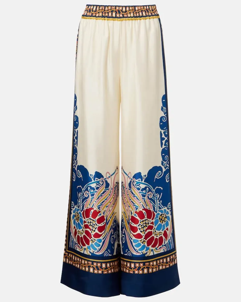 La DoubleJ Bedruckte Palazzo-Hose aus Seide Weiß