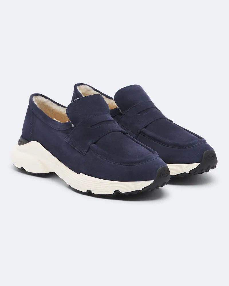 TOD'S Slip-Ons aus Veloursleder mit Shearling Blau