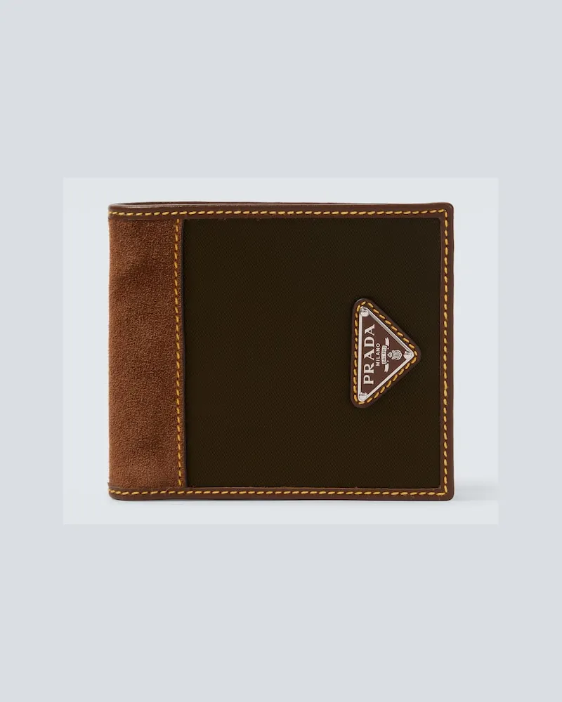 Prada Portemonnaie aus Re-Nylon mit Leder Braun