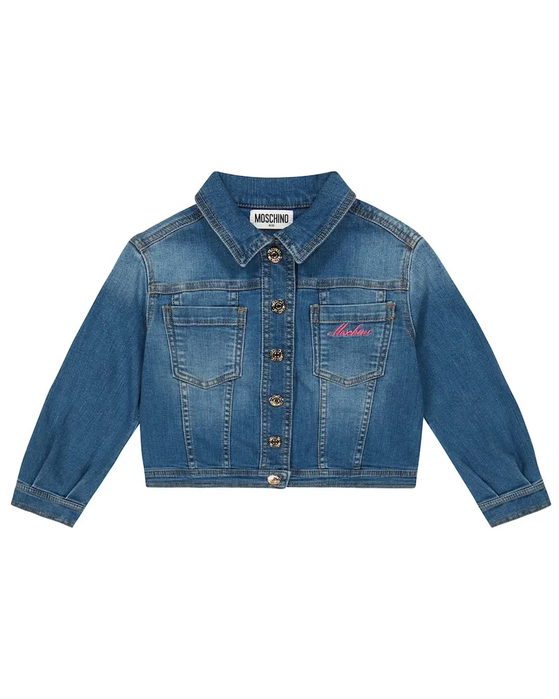 Moschino Bestickte Jeansjacke Blau