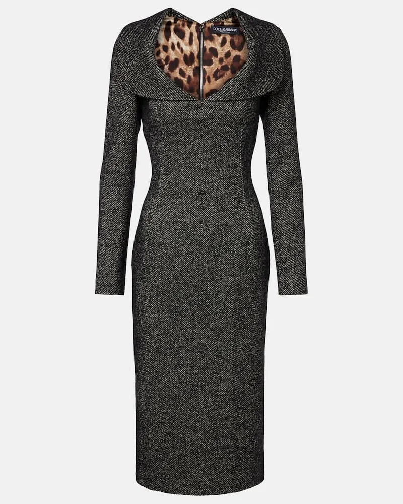 Dolce & Gabbana Midikleid aus Tweed Schwarz