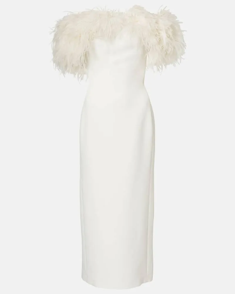 David Koma Bridal Midikleid mit Federn Weiß