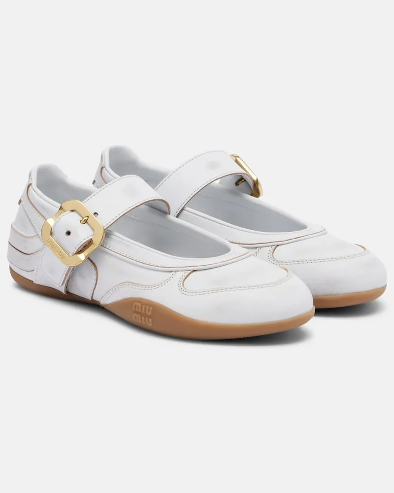 Miu Miu Mary-Jane-Ballerinas Gymnasium aus Leder Weiß