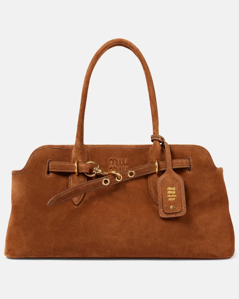 Miu Miu Schultertasche Aventure aus Veloursleder Braun
