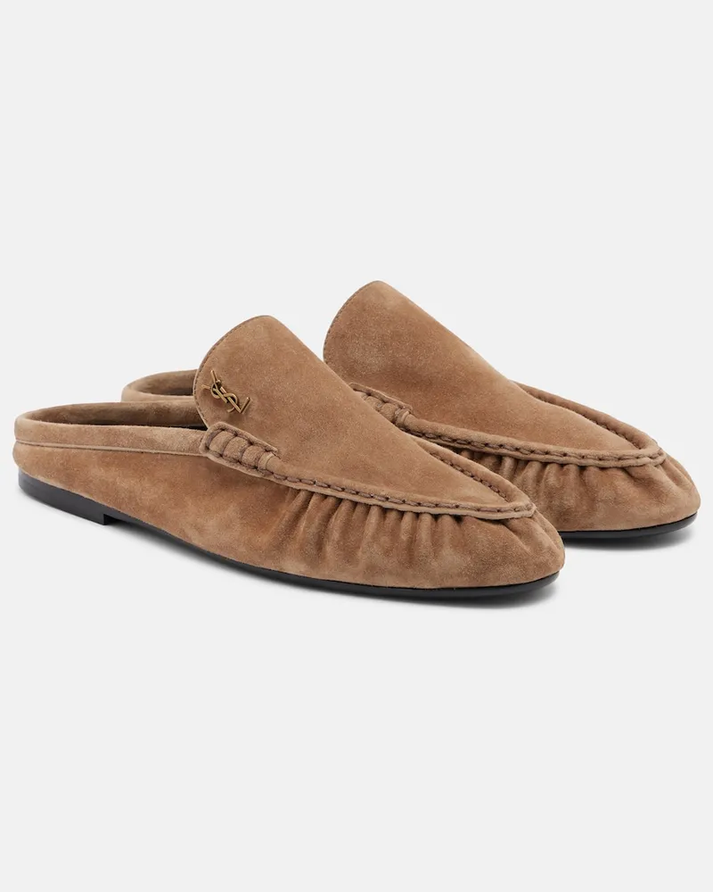 Saint Laurent Pantoletten Le Loafer aus Veloursleder Beige
