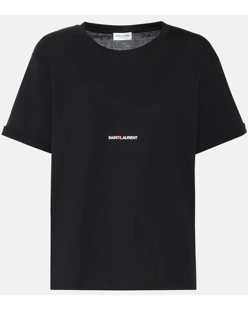 Saint Laurent Bedrucktes T-Shirt aus Baumwolle Schwarz