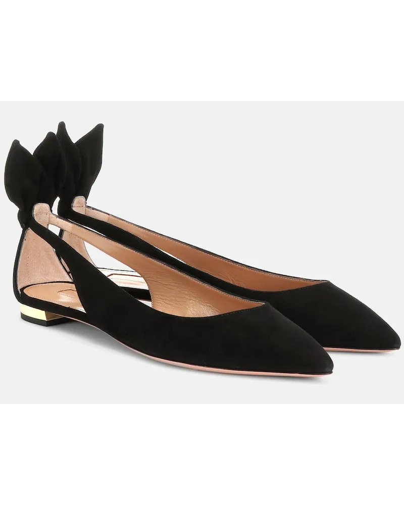 Aquazzura Ballerinas Bow Tie aus Veloursleder Schwarz