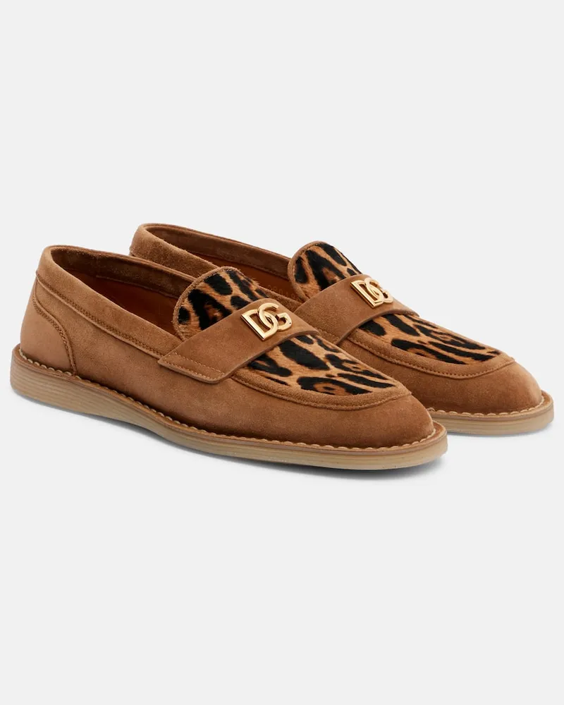 Dolce & Gabbana Loafers DG aus Veloursleder und Kalbshaar Braun