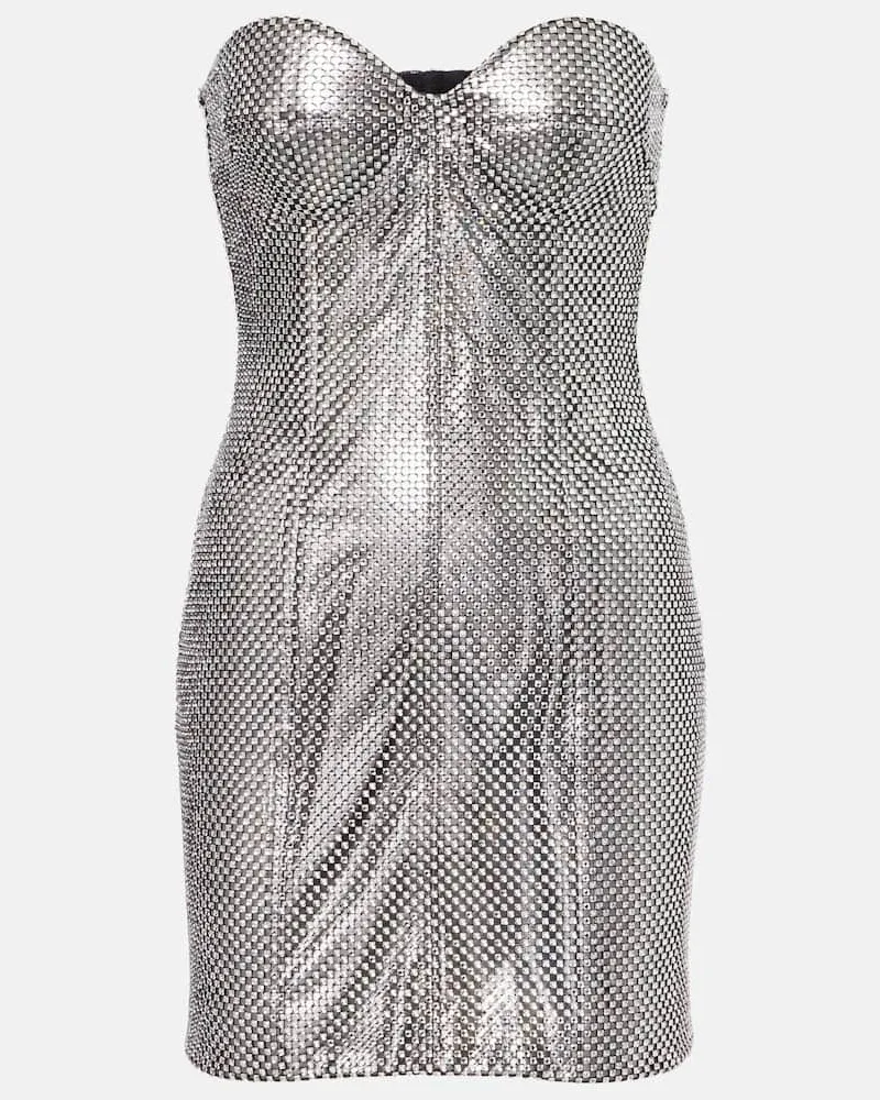 Dolce & Gabbana Verziertes Minikleid aus Satin Silber
