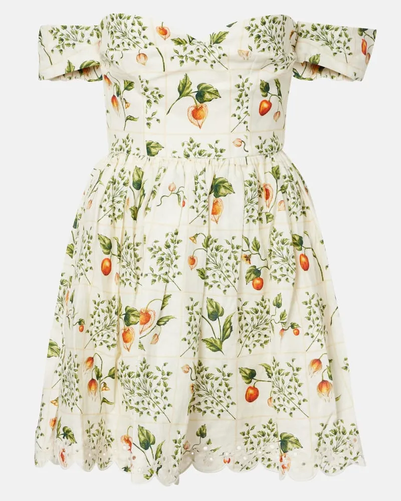 AGUA BENDITA Off-Shoulder-Minikleid Poesia aus Leinen Multicolor